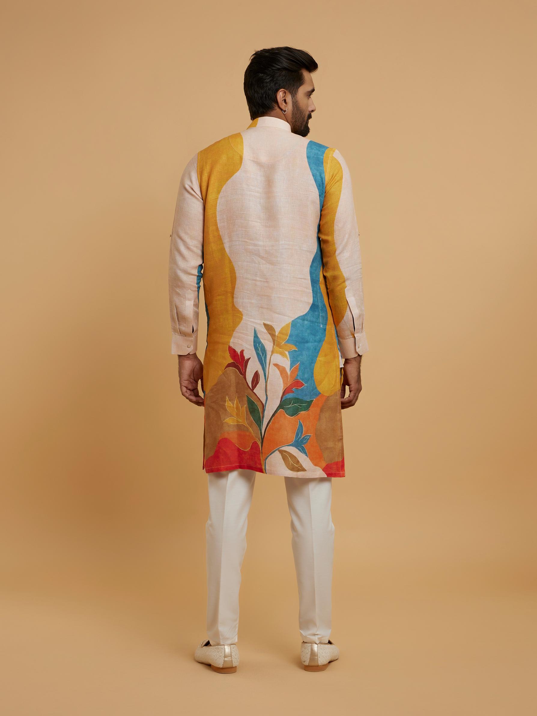 Twamev Men Gleaming Mustard Yellow Kurta Pajama