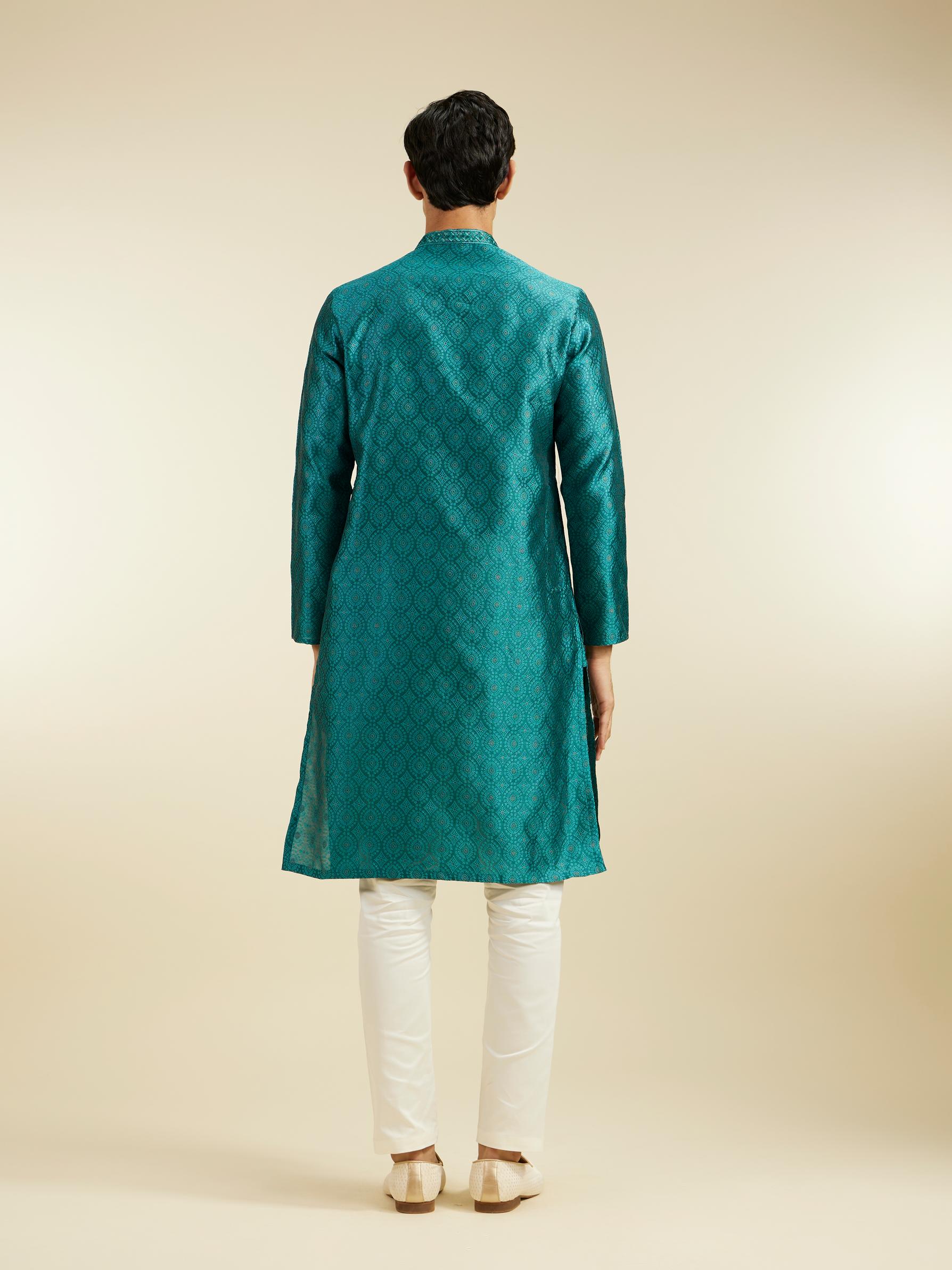 Diwas Men Teal Green Ogee Jaal Patterned Kurta