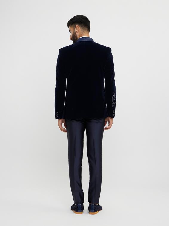 Twamev Men Dark Blue Velvet Suave Suit Set