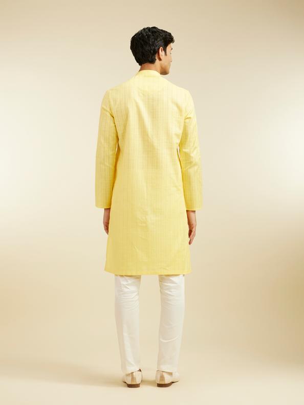 Diwas Men Corn Yellow Linear Patterned Kurta