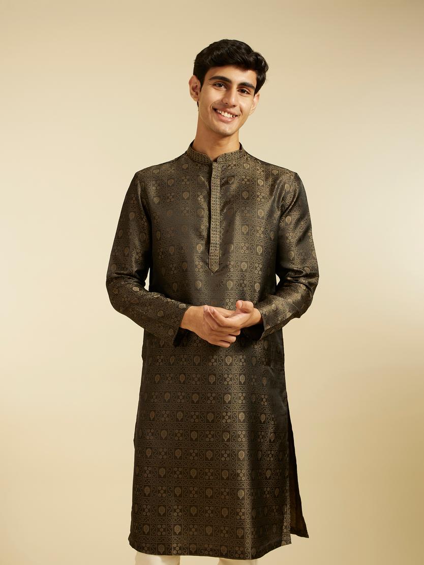 Diwas Men Olive Green Printed Kurta Set with Imperial Motifs