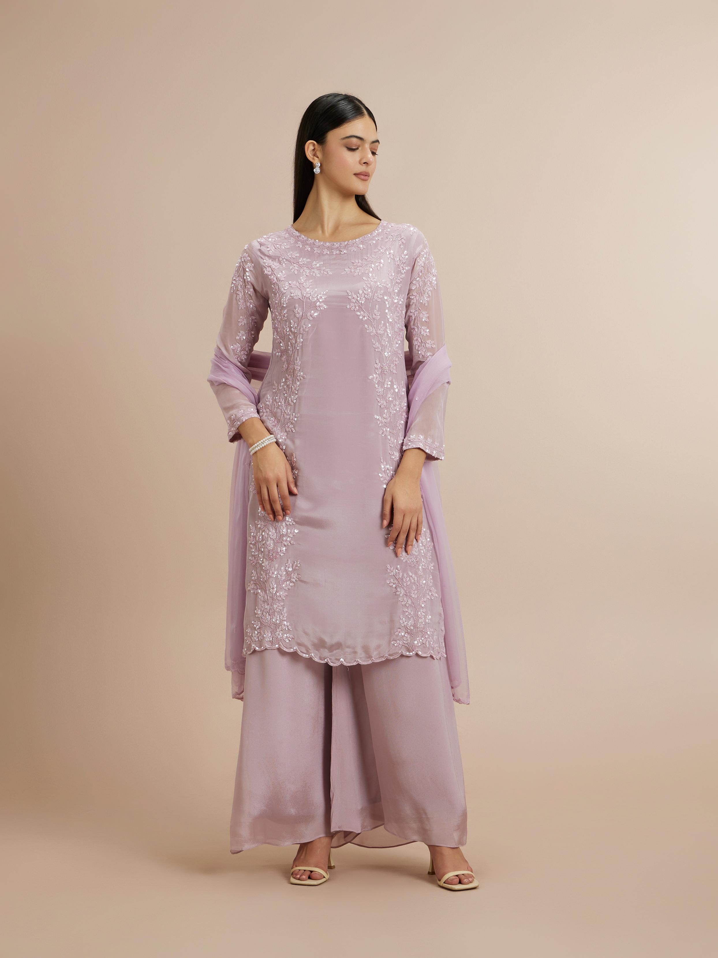 Twamev Women Elegant Purple Celebration Stitched Suit