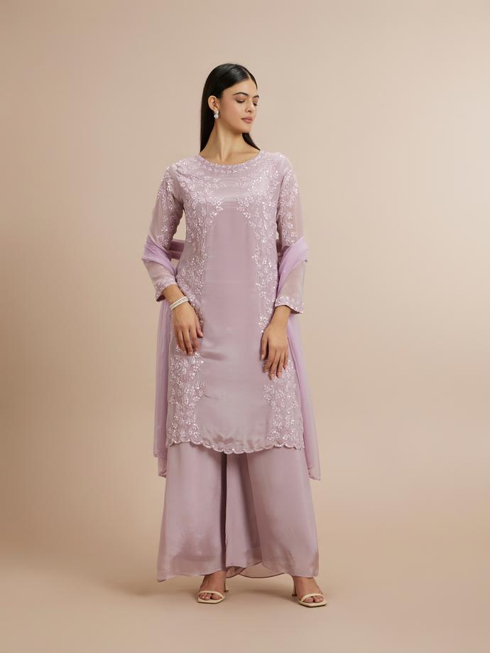 Twamev Women Elegant Purple Celebration Stitched Suit