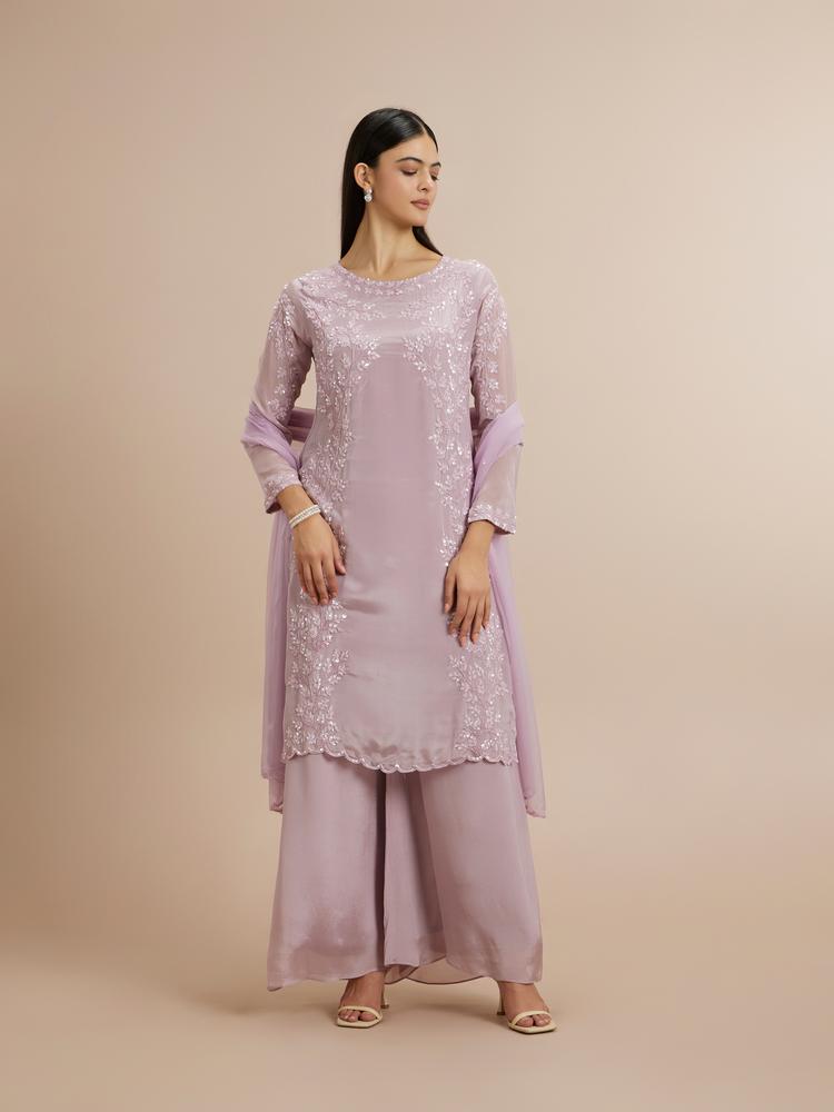 Twamev Women Elegant Purple Celebration Stitched Suit