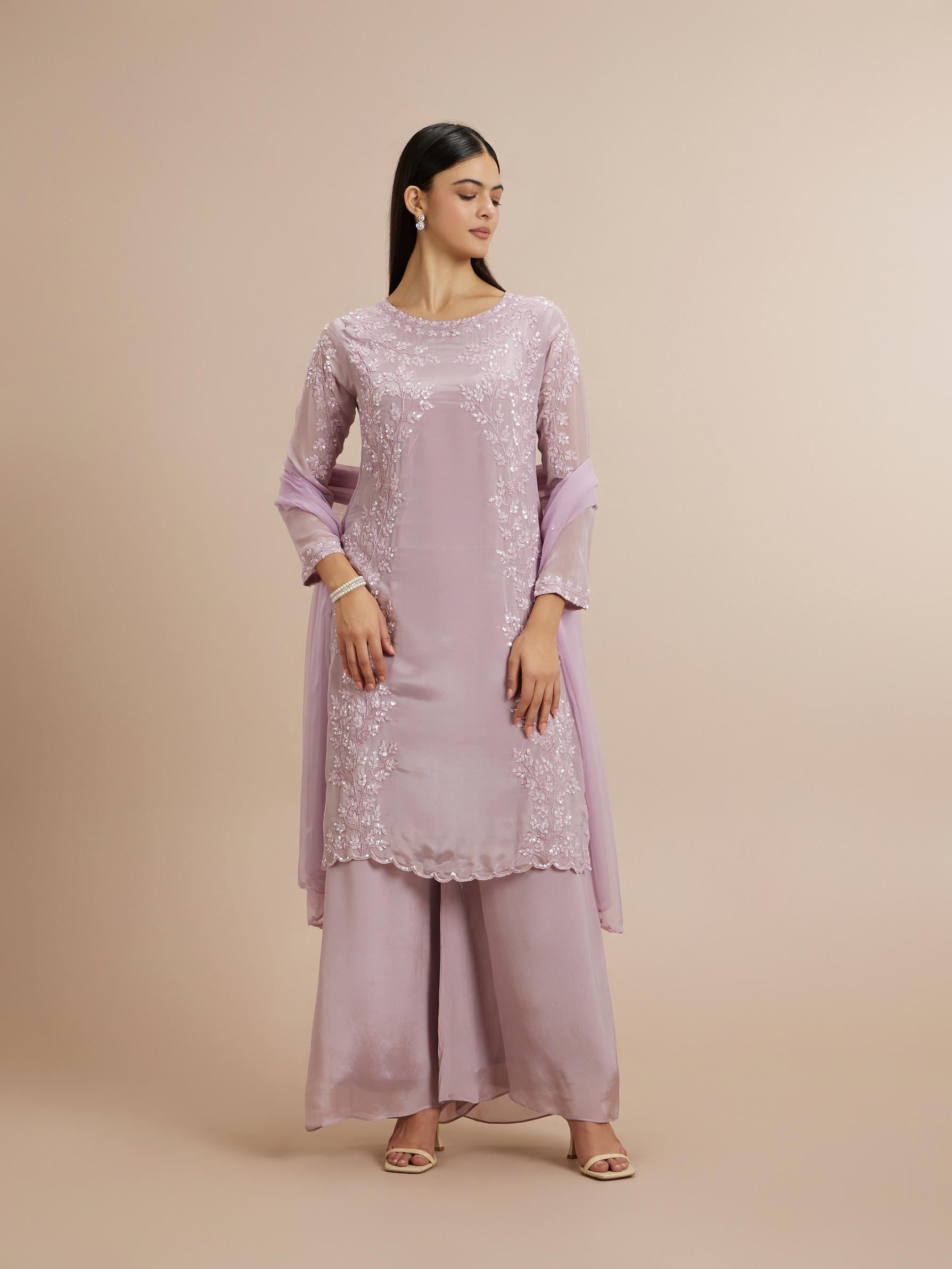 Twamev Women Elegant Purple Celebration Stitched Suit
