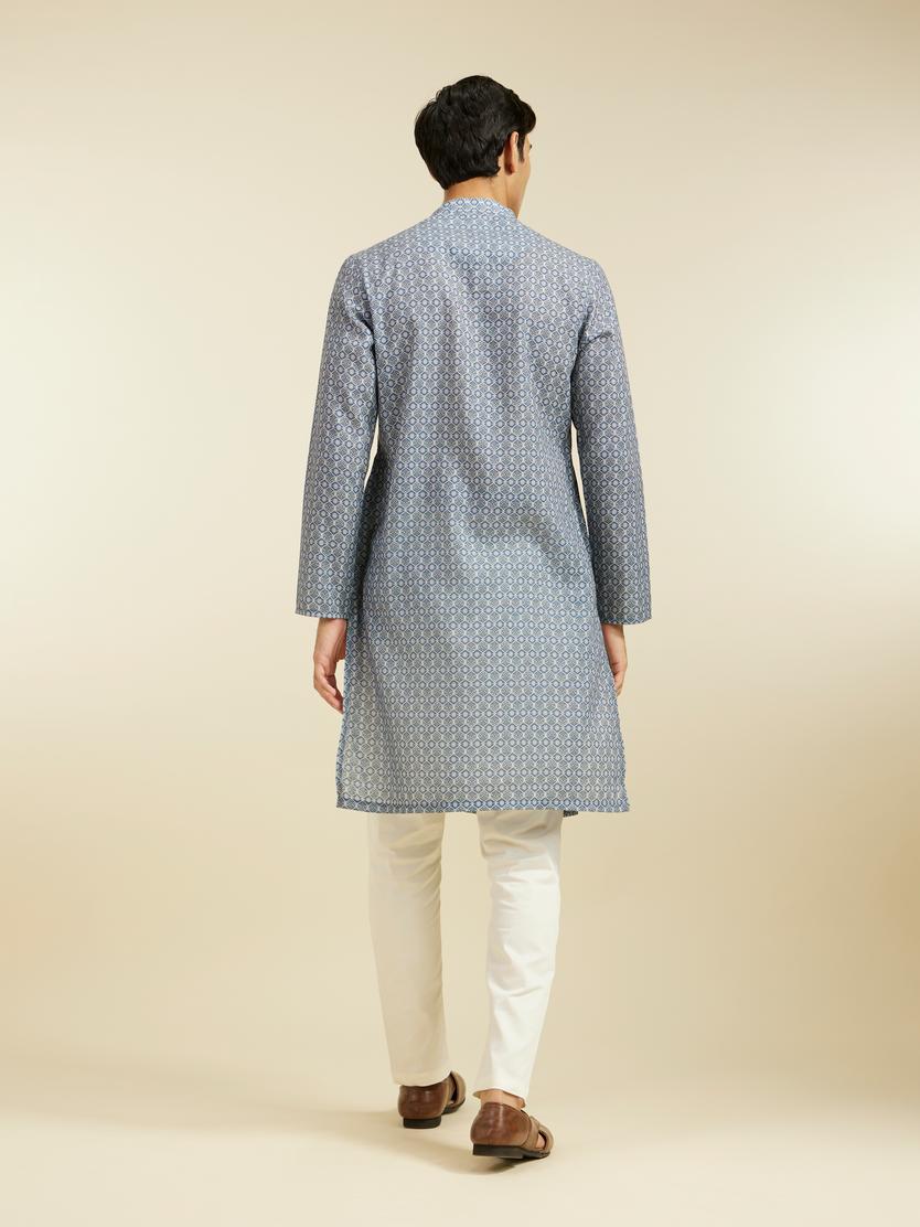 Diwas Men Oxford Blue Jaal Patterned Kurta