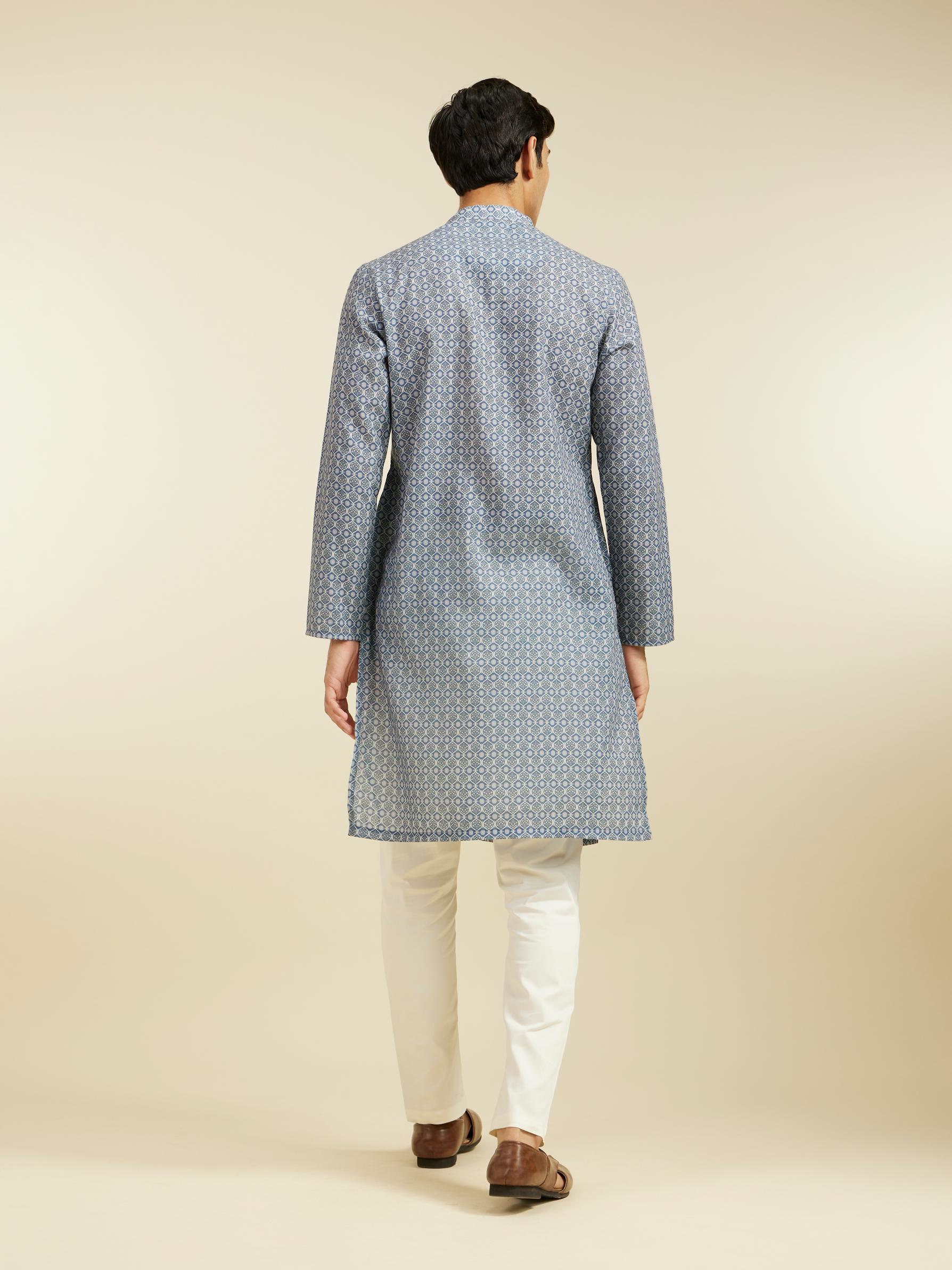 Diwas Men Oxford Blue Jaal Patterned Kurta