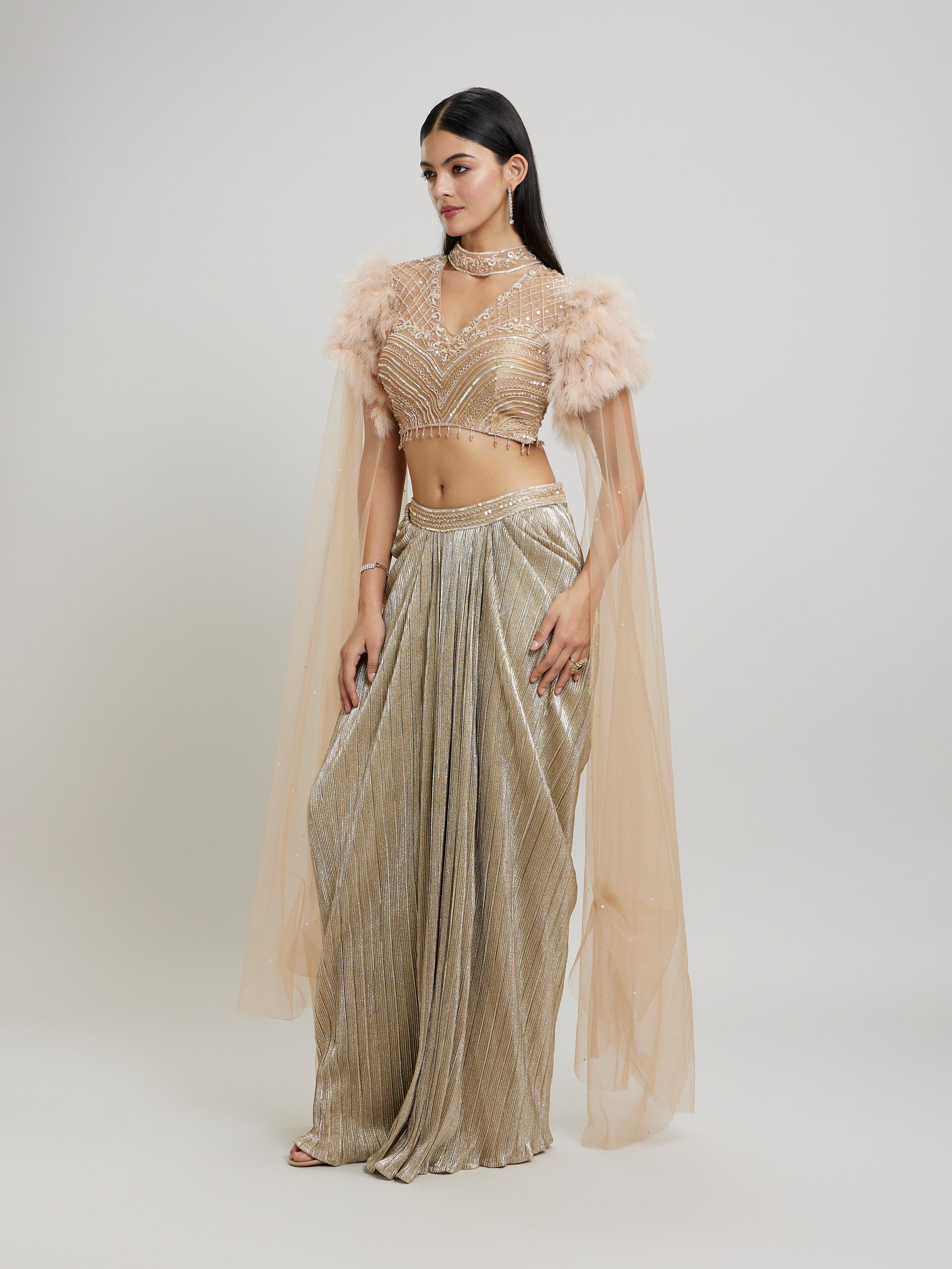 Twamev Women Beige Knit Indo Western Ensemble