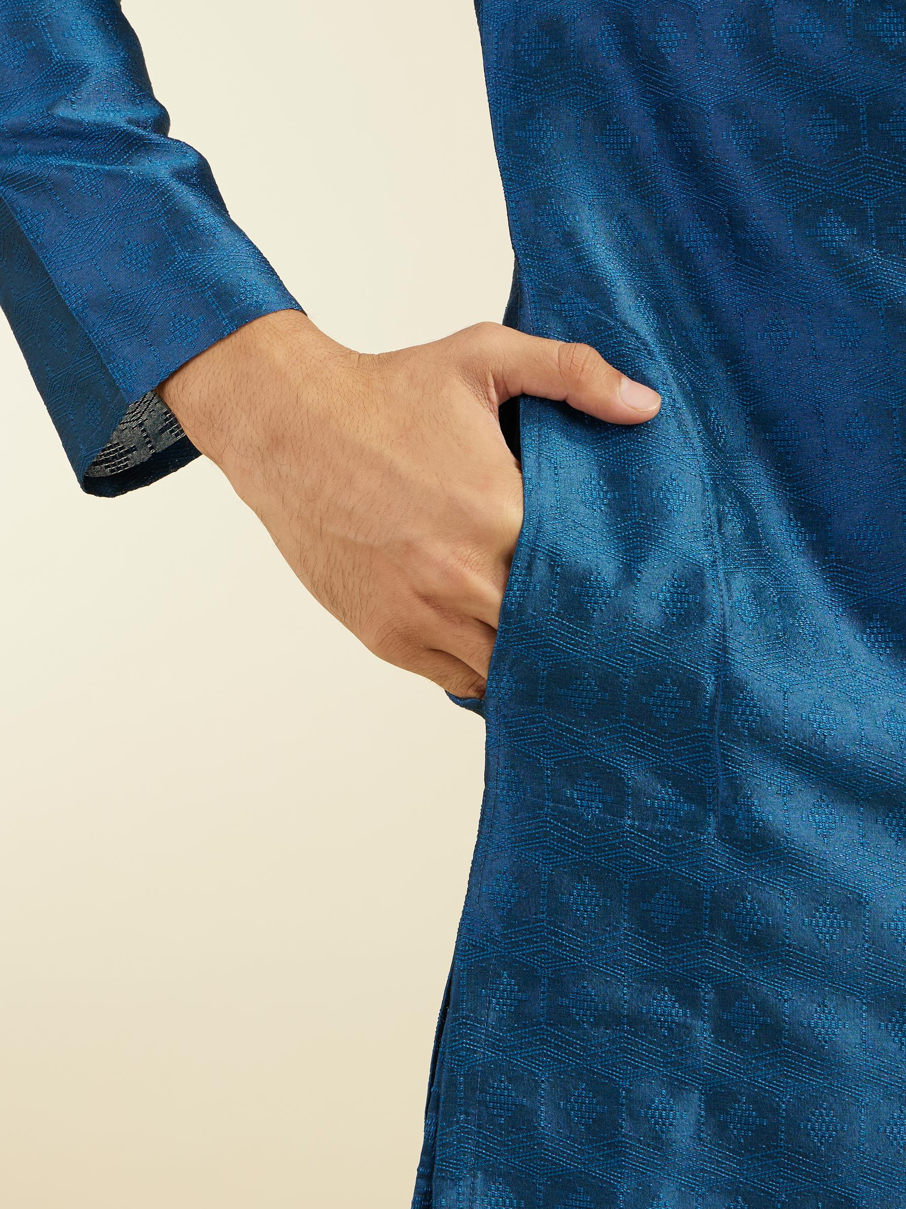 Diwas Men Teal Blue Star Self Patterned Kurta