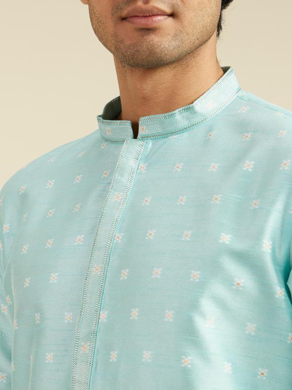 Diwas Men Aqua Green Buta Embroidered Kurta with Sequin