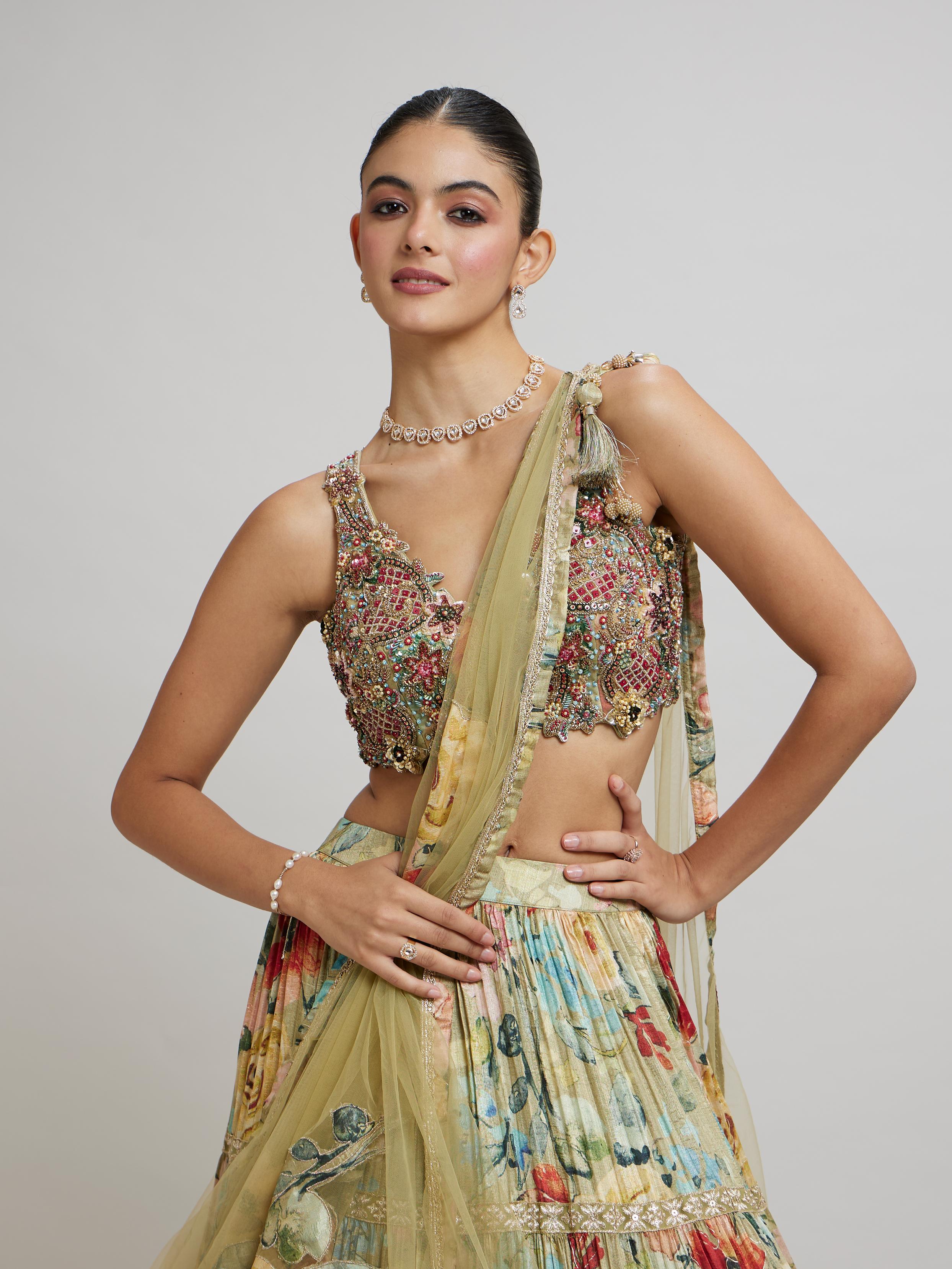 Twamev Women Enchanting Pista Green Lehenga