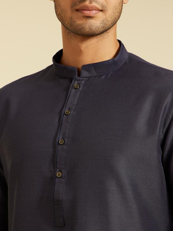 Diwas Men French Navy Blue Plain Classic Kurta