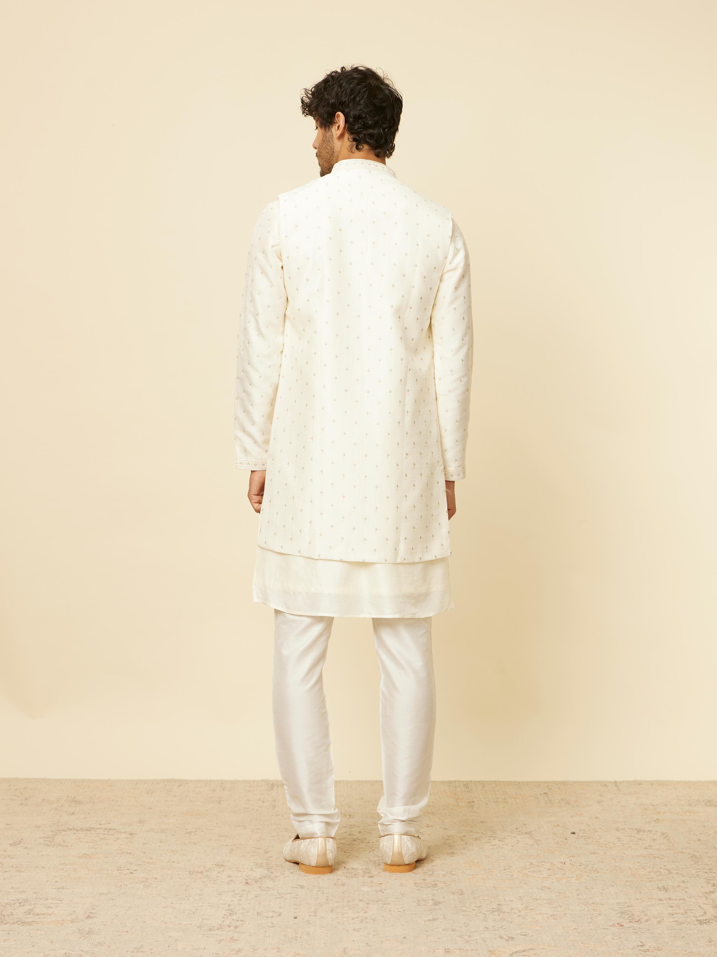 Twamev Men Warm White Self Patterned Jacket set