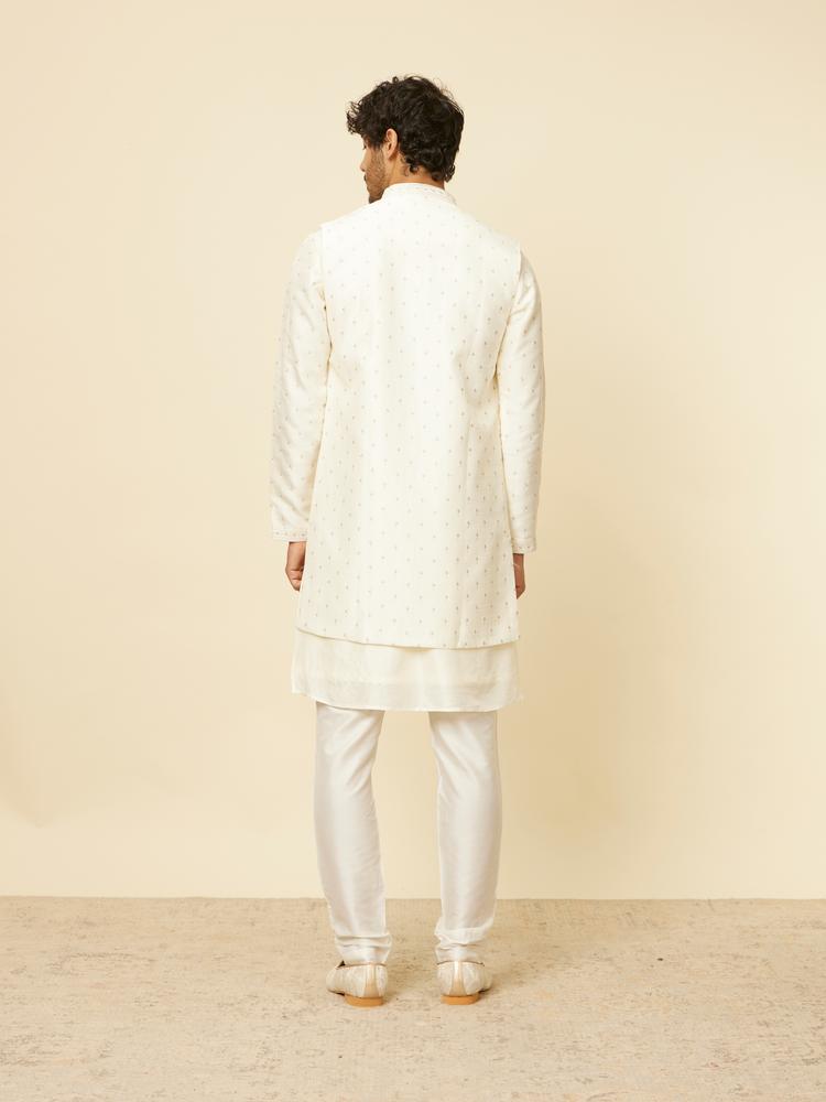 Twamev Men Warm White Self Patterned Jacket set