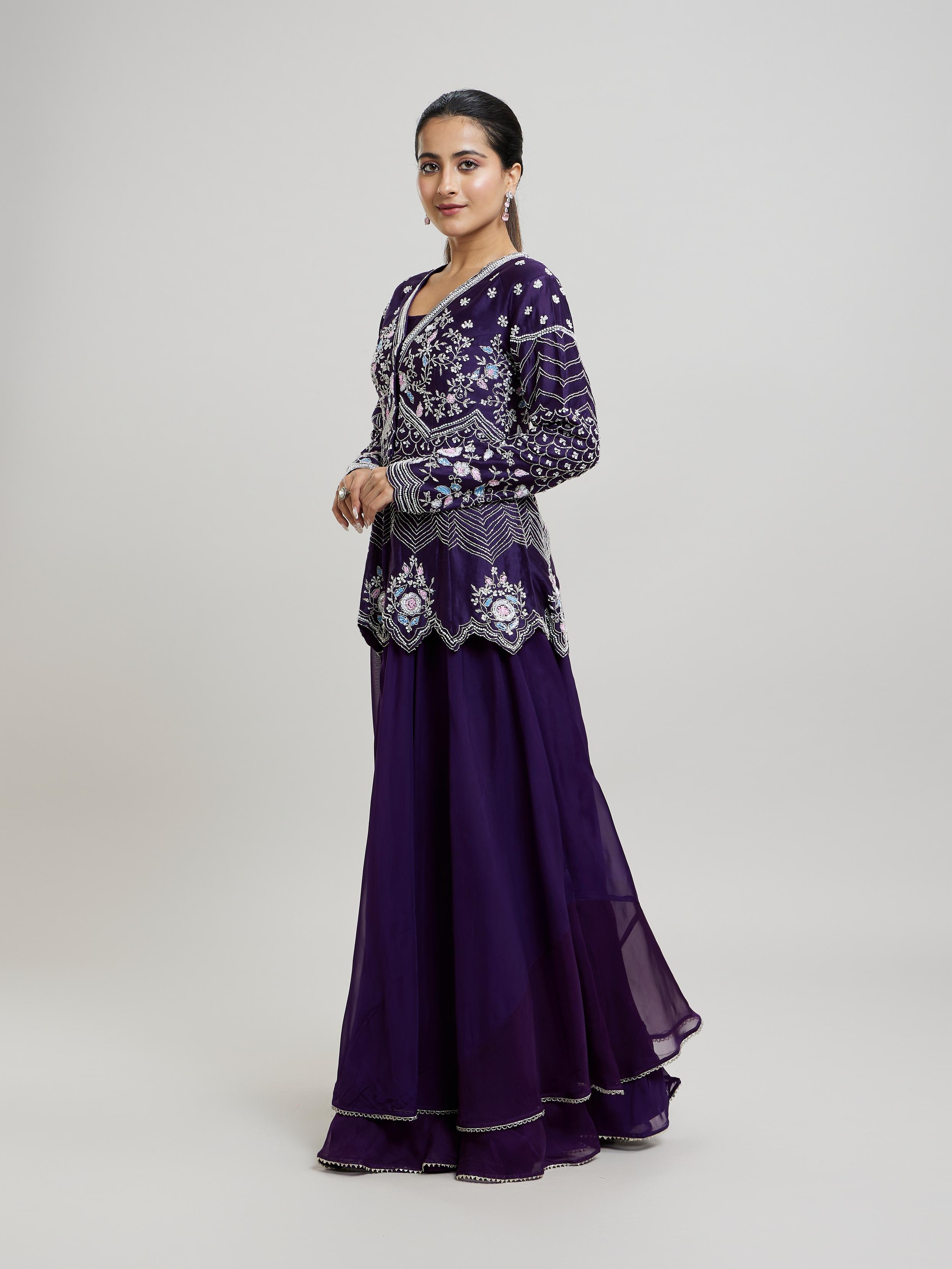Twamev Women Elegant Purple Stitched Suit