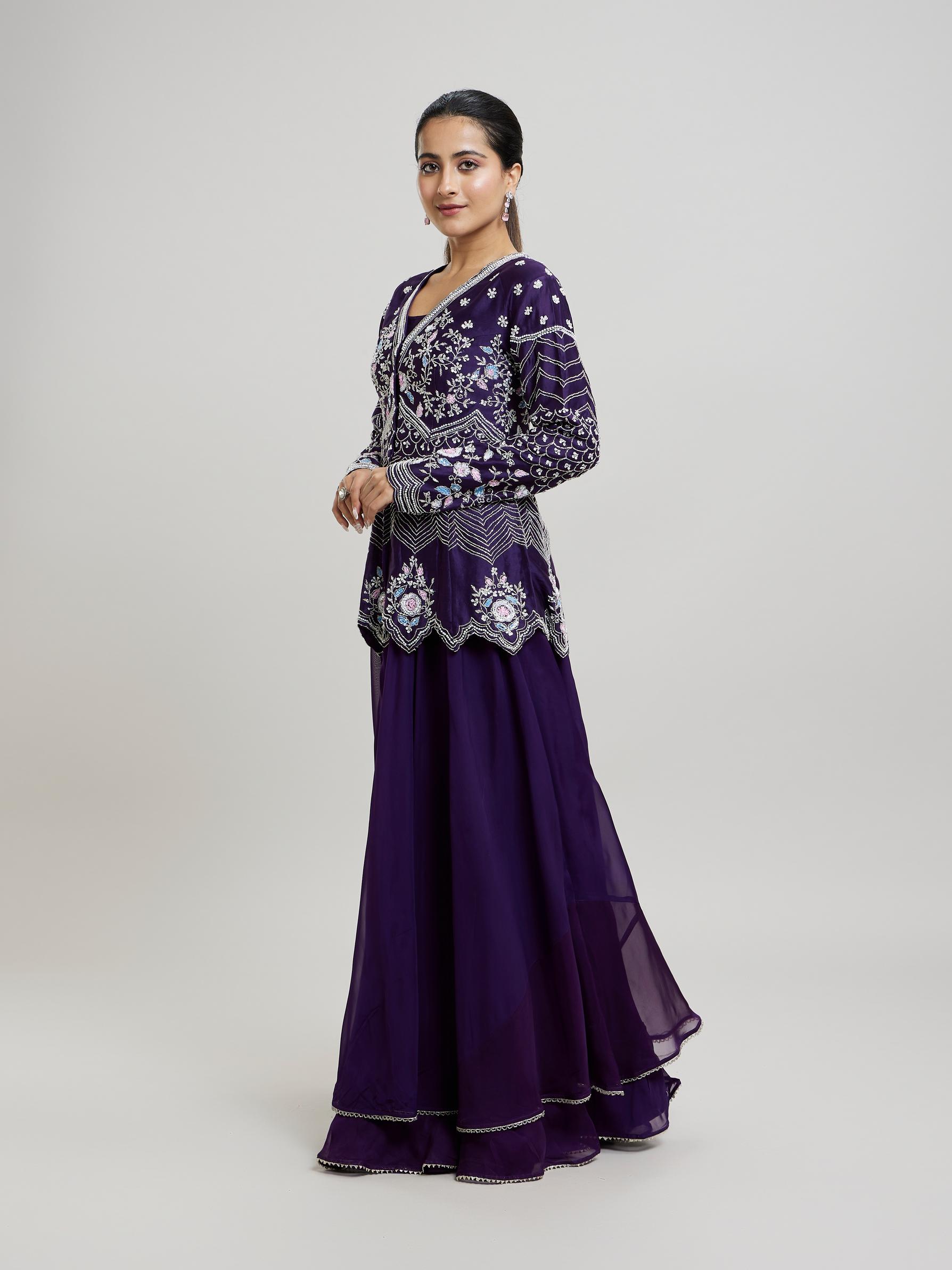Twamev Women Elegant Purple Stitched Suit