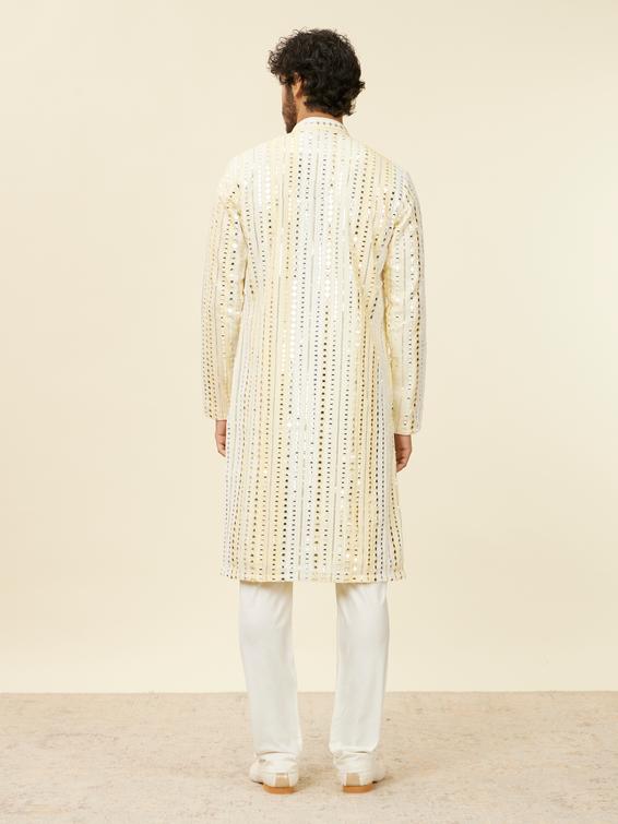 Twamev Men Lemon Yellow Kurta Set with Mirror Work