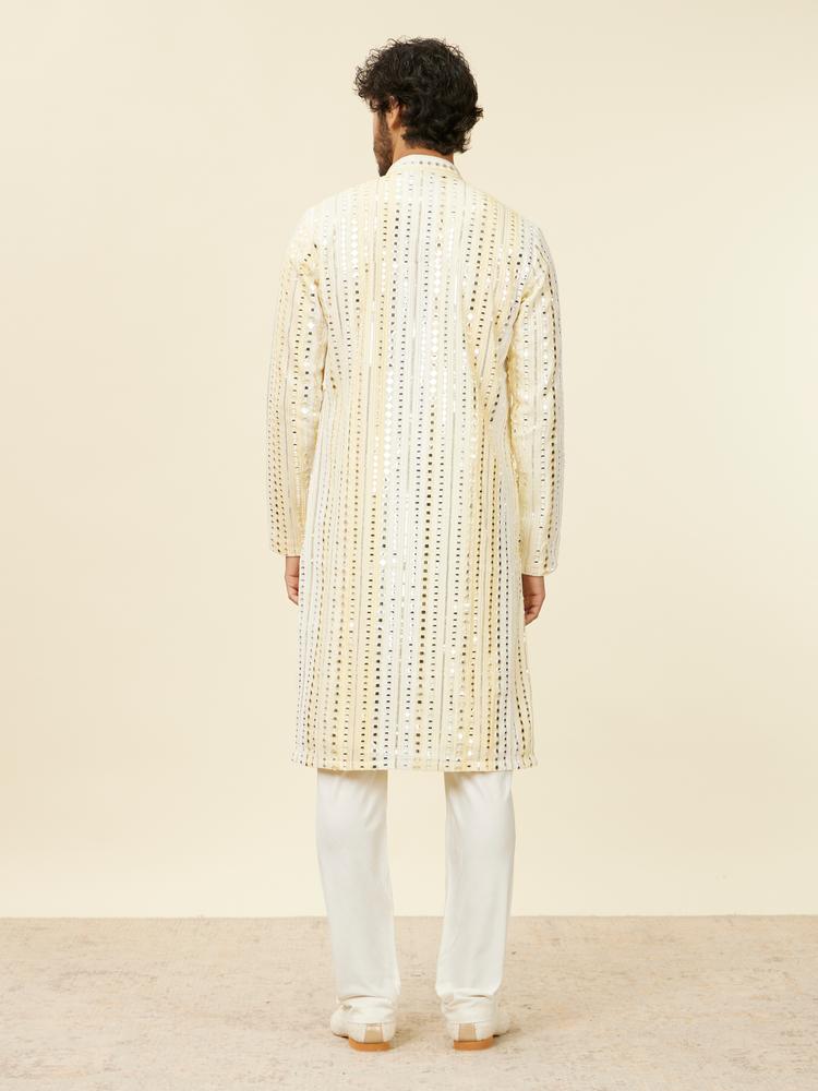 Twamev Men Lemon Yellow Kurta Set with Mirror Work