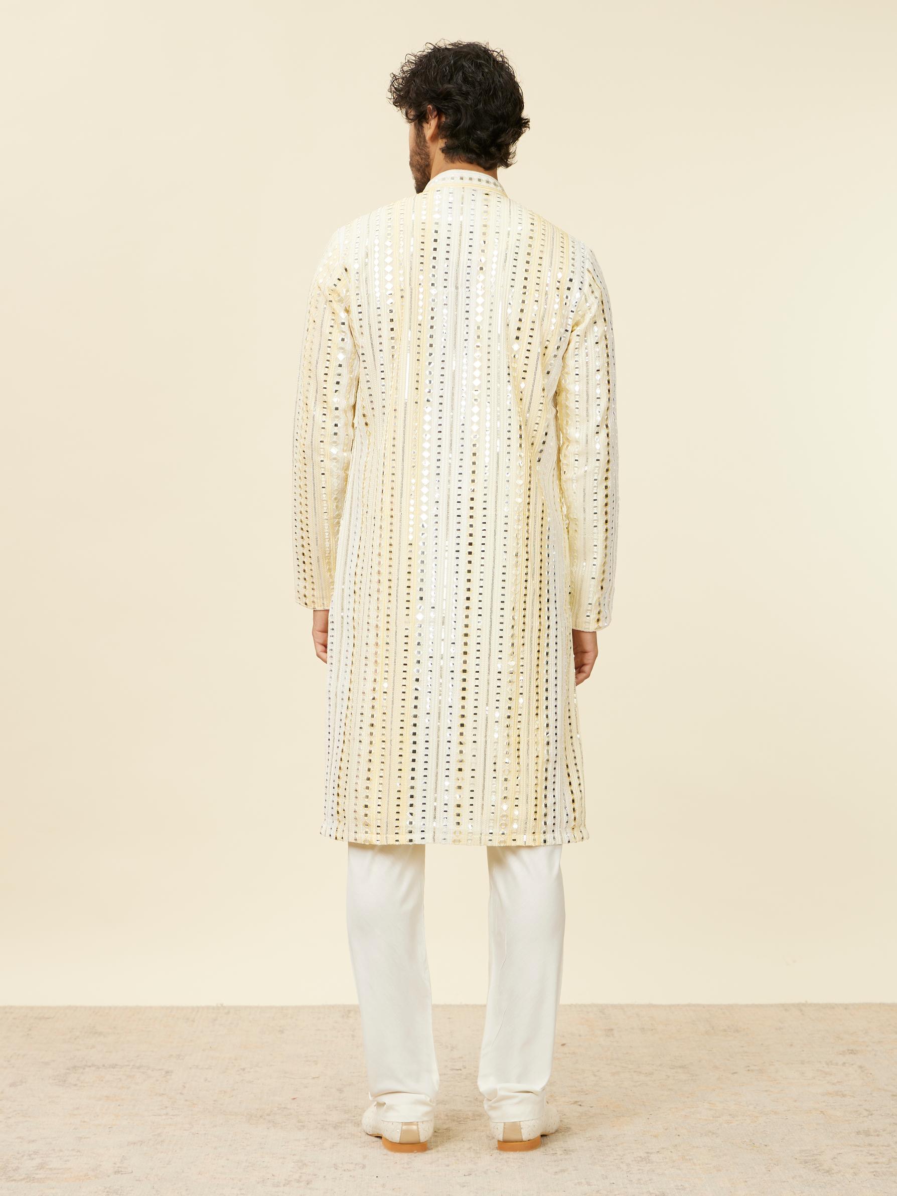 Twamev Men Lemon Yellow Kurta Set with Mirror Work