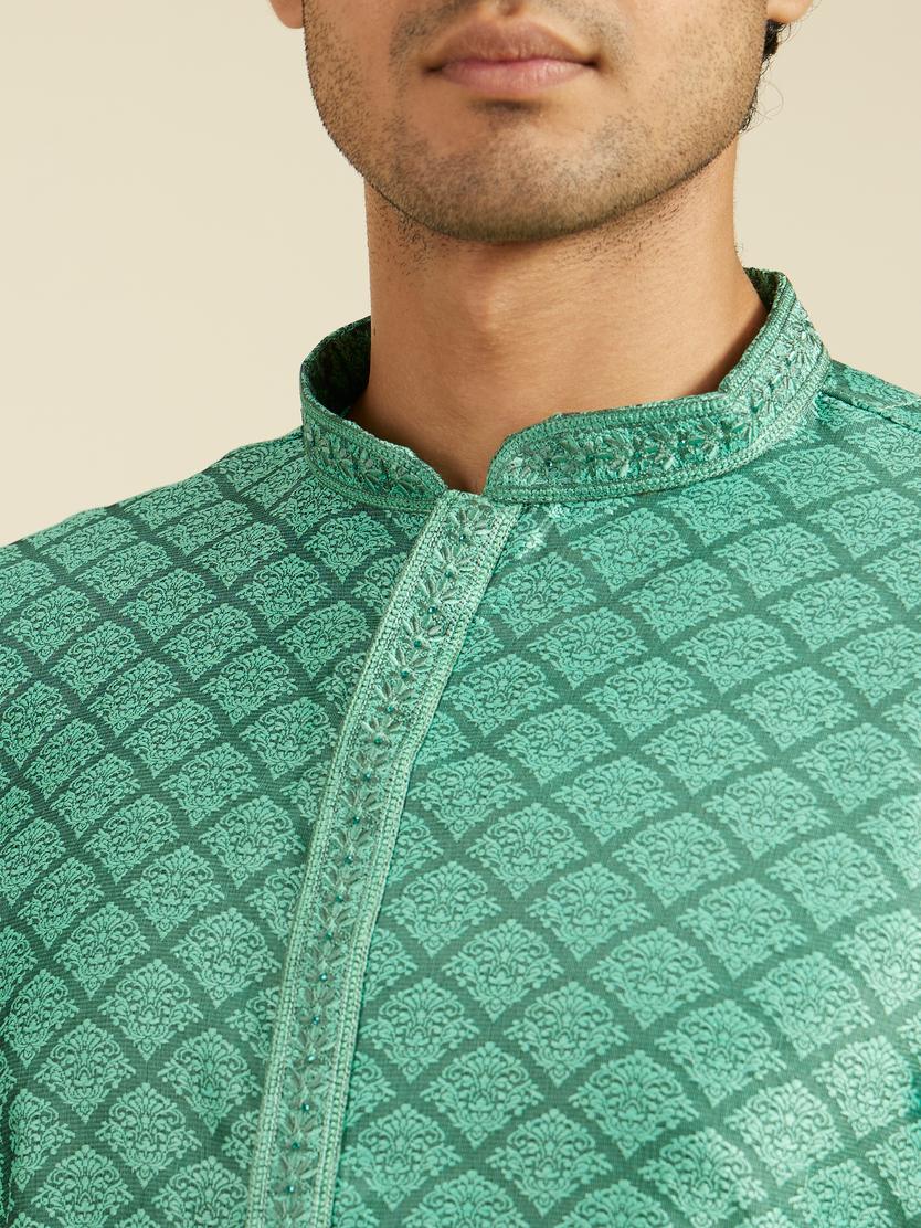 Diwas Men Soft Green Jaal Patterned Kurta