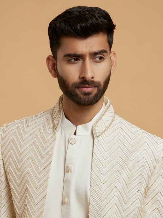 Twamev Men Glowing Cream Embellished Indo Western Set