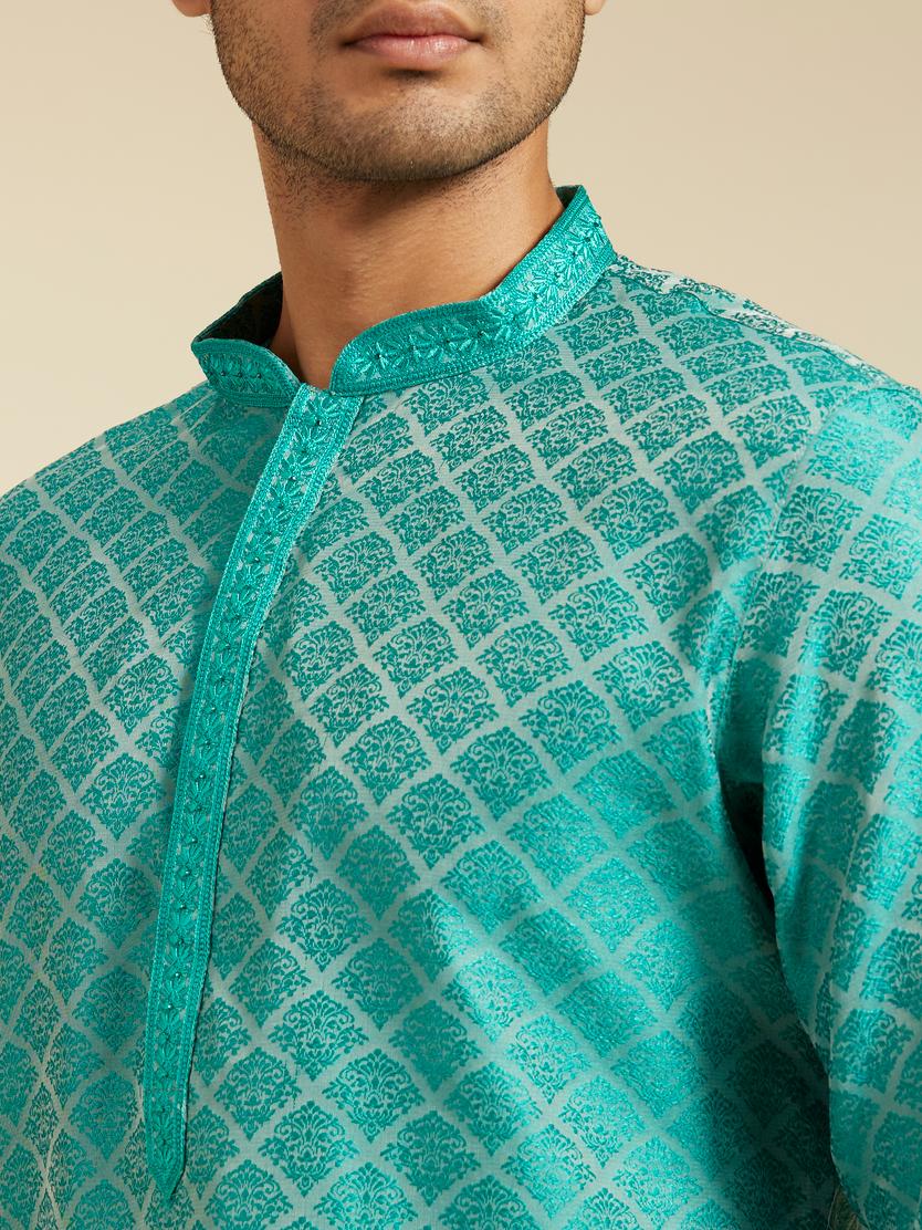 Diwas Men Turquoise Blue Jaal Patterned Kurta
