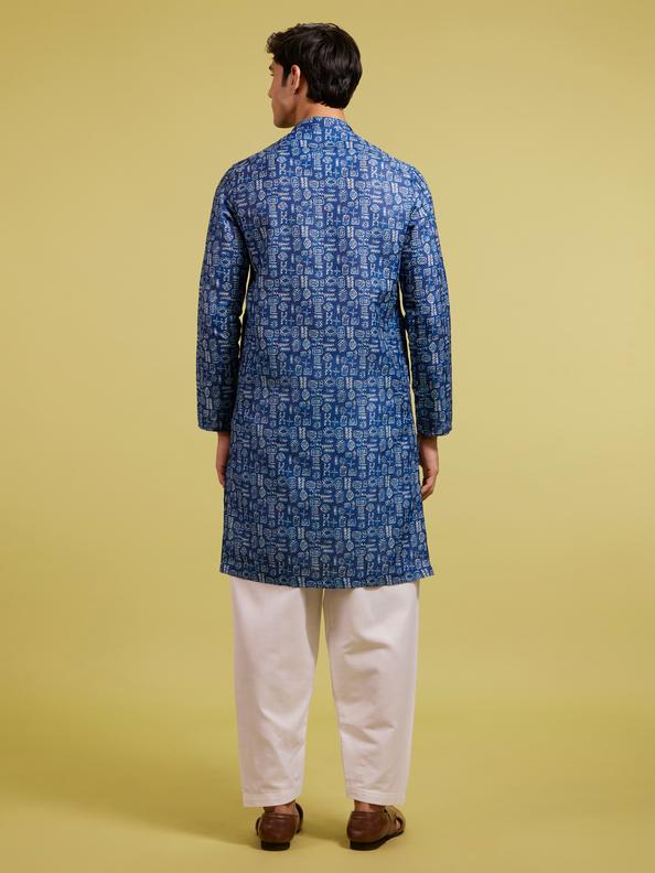 Diwas Men Air Force Blue Aztec Print Kurta