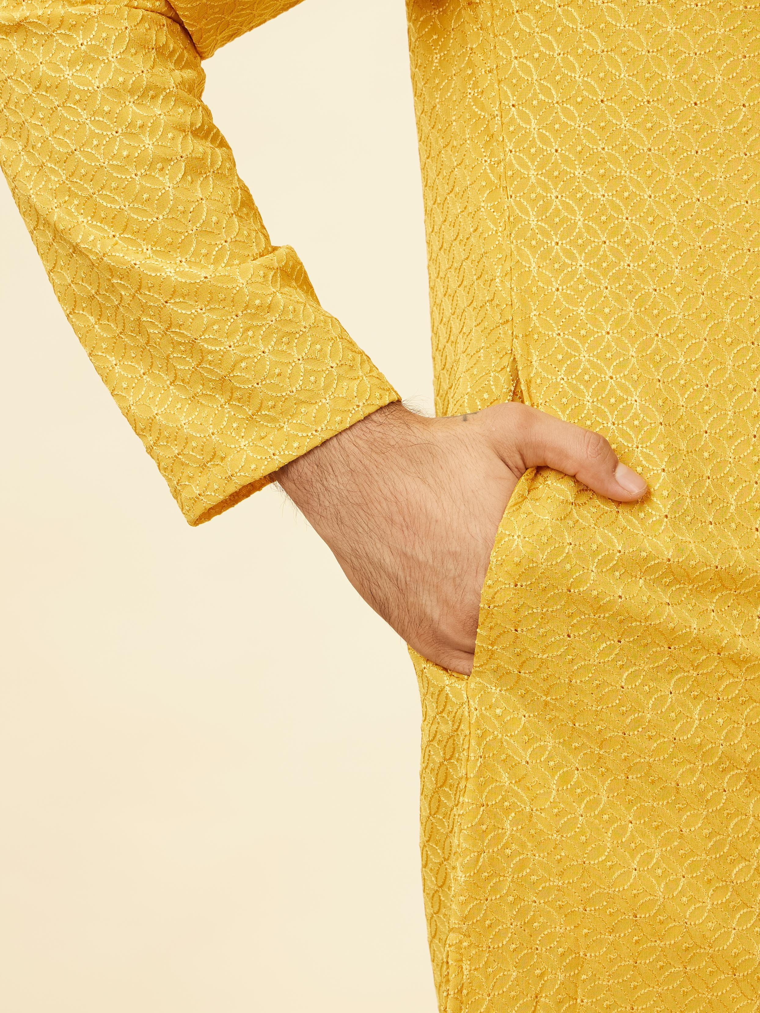 Twamev Men Gleaming Mustard Kurta Pajama Set