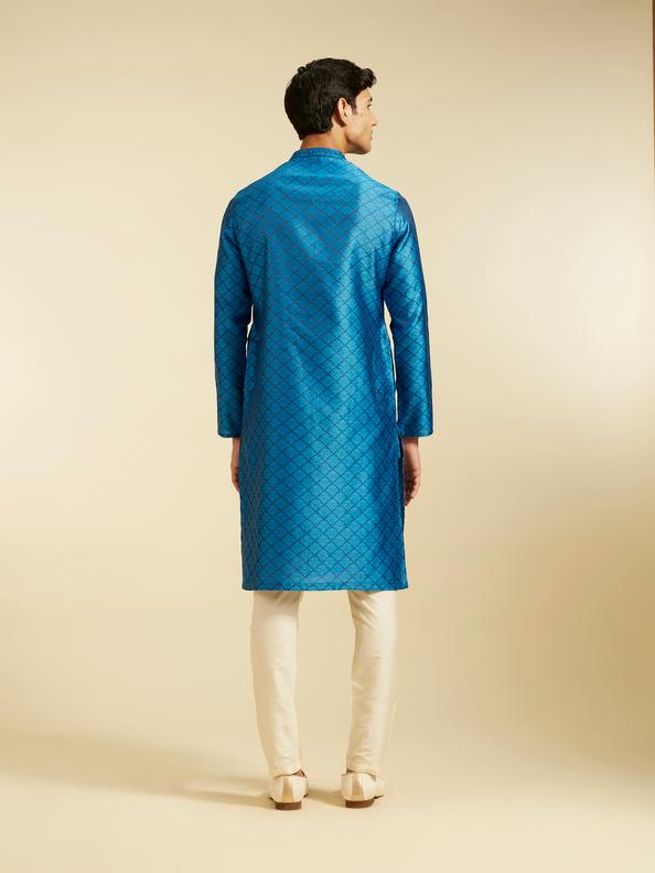 Diwas Men Lapis Blue Jaal Patterned Kurta