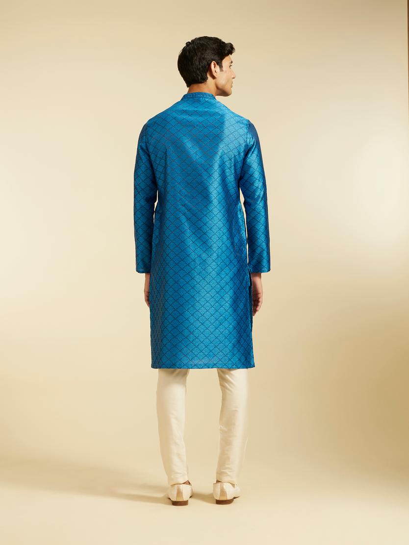Diwas Men Lapis Blue Jaal Patterned Kurta