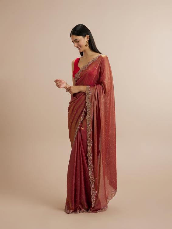 Twamev Women Radiant Rust Red Satin Saree