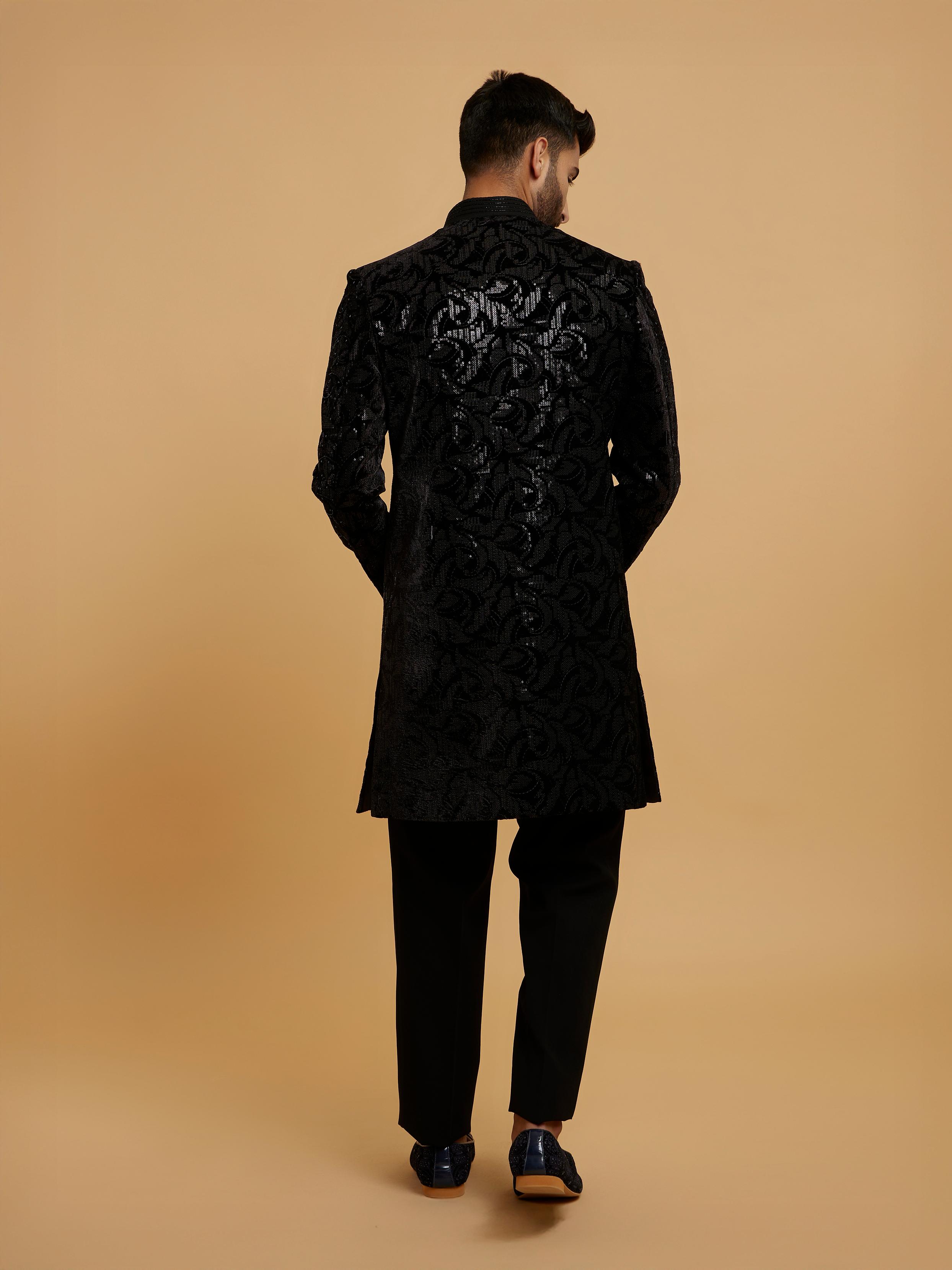 Twamev Men Velvet Galore Black Indo Western