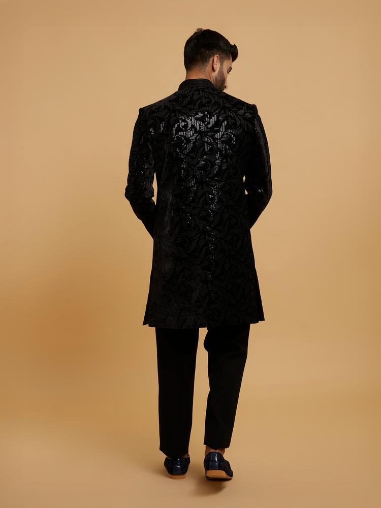 Twamev Men Velvet Galore Black Indo Western