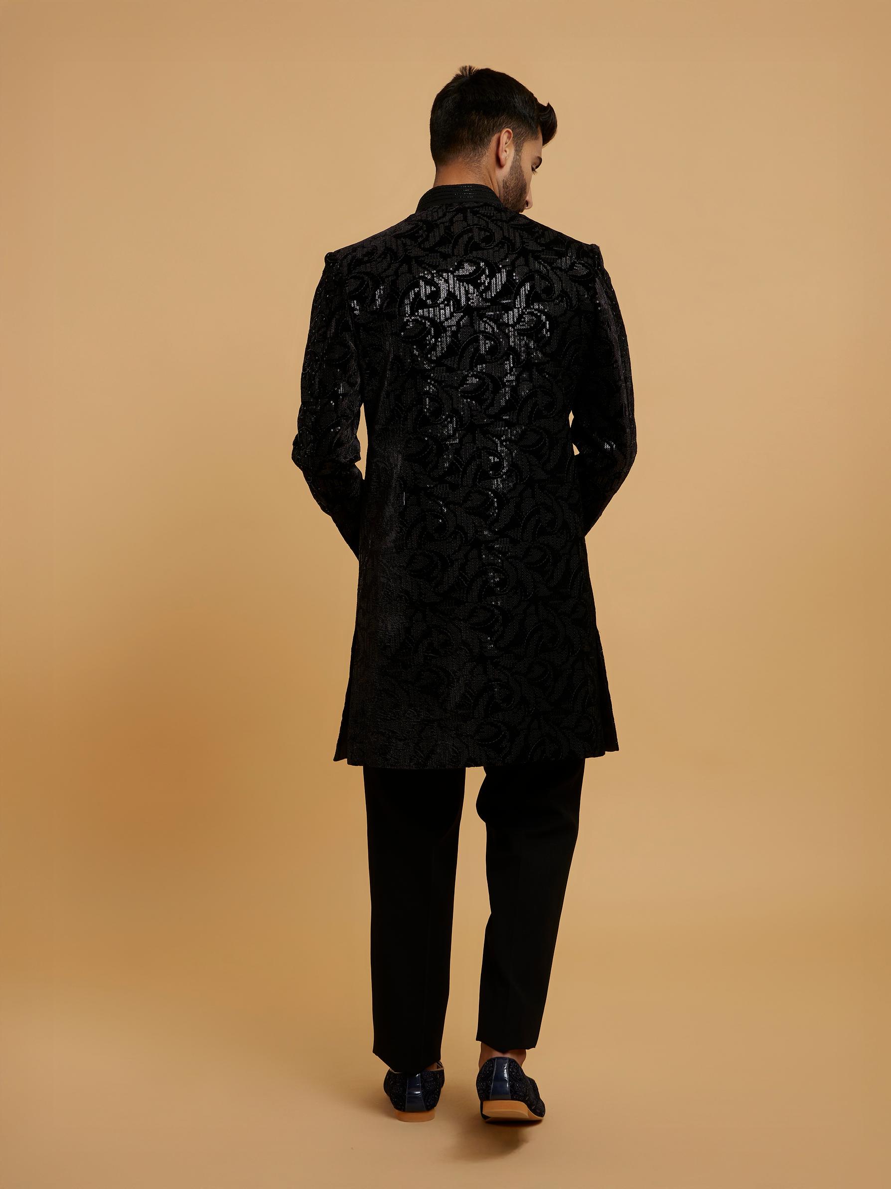 Twamev Men Velvet Galore Black Indo Western