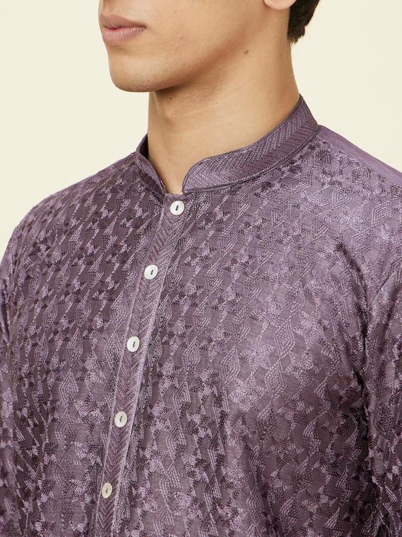 Twamev Men Amethyst Purple Floral Jaal Embroidered Kurta Set