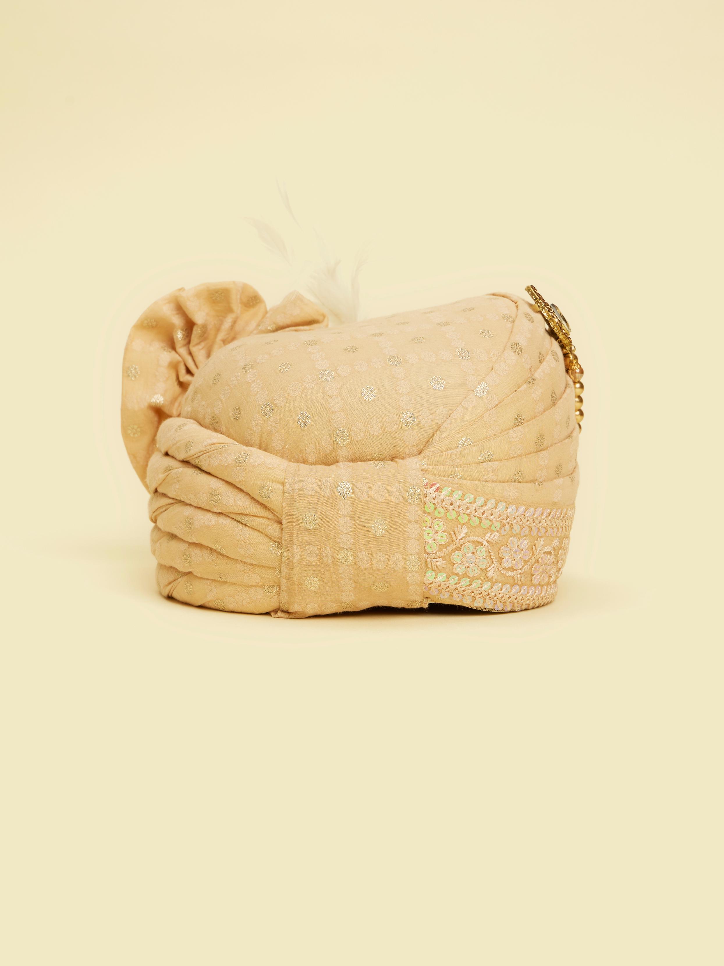 Twamev Men Elegant Beige Chanderi Safa
