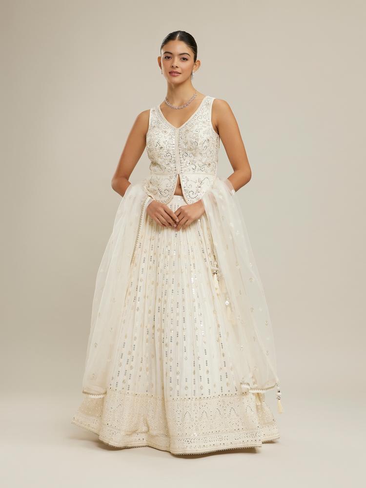 Twamev Women Dazzling Cream Lehenga