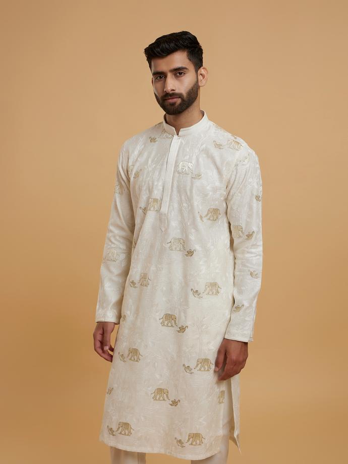 Twamev Men Cream Elegance Kurta Pajama