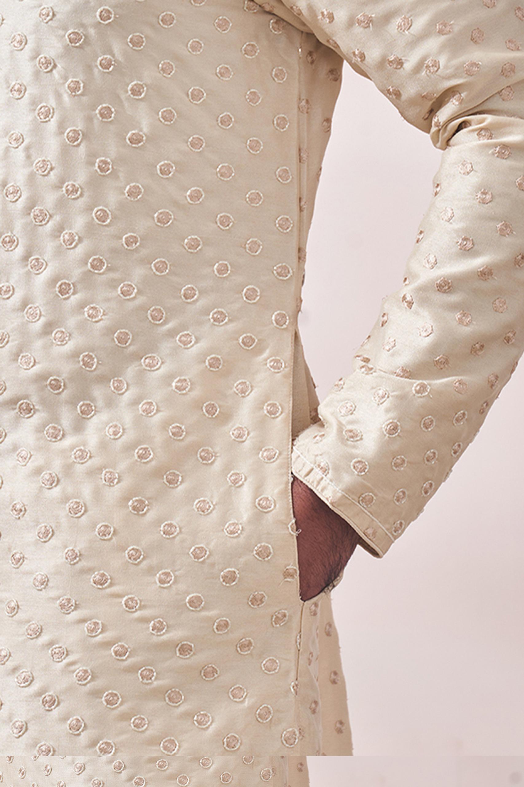 Twamev Men Fancy Beige Self Design Kurta Set