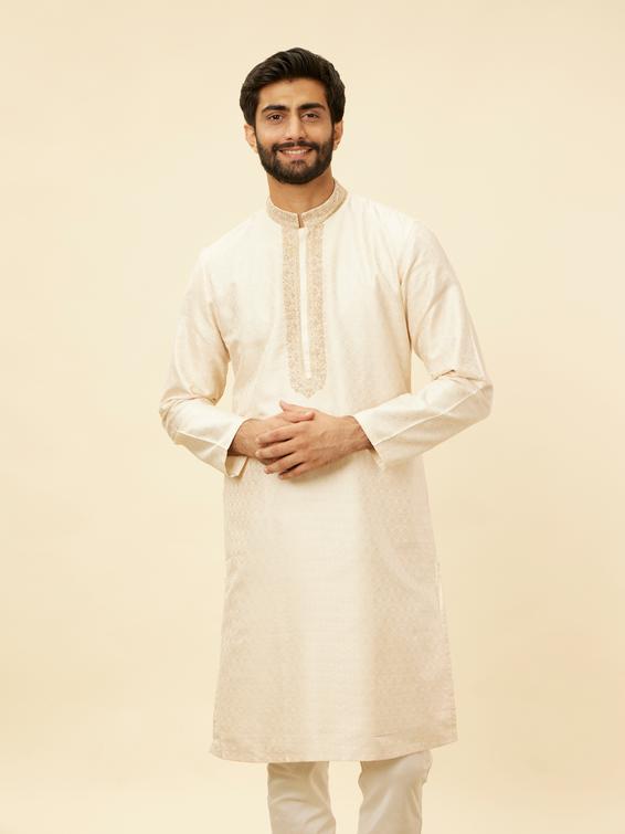 Twamev Men Twinkling Cream Brocade Kurta Pajama