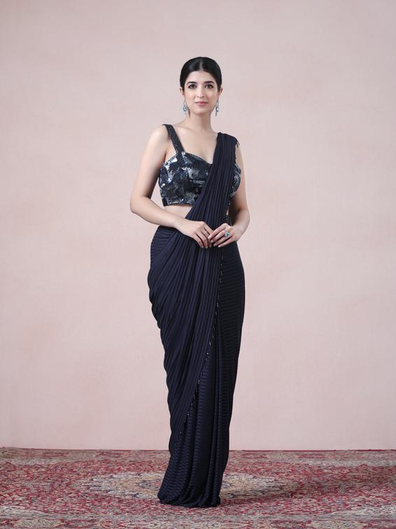 Twamev Women Indigo Charm Knit Saree