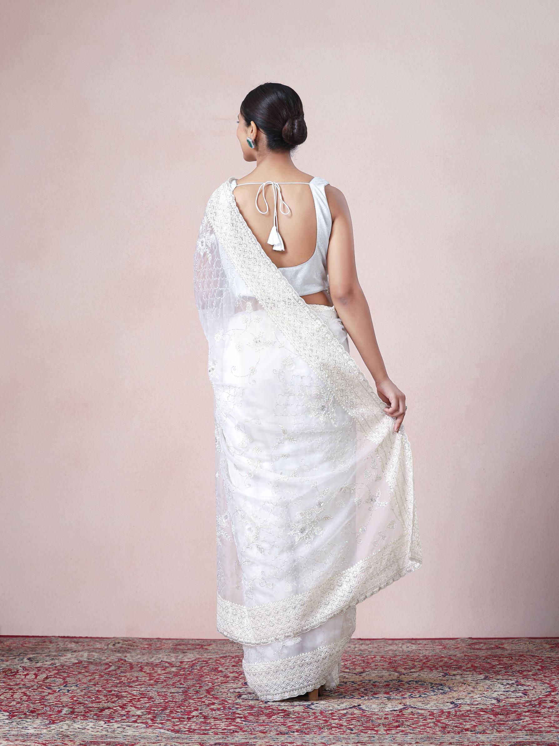 Twamev Women Vision in Cream Organza Saree