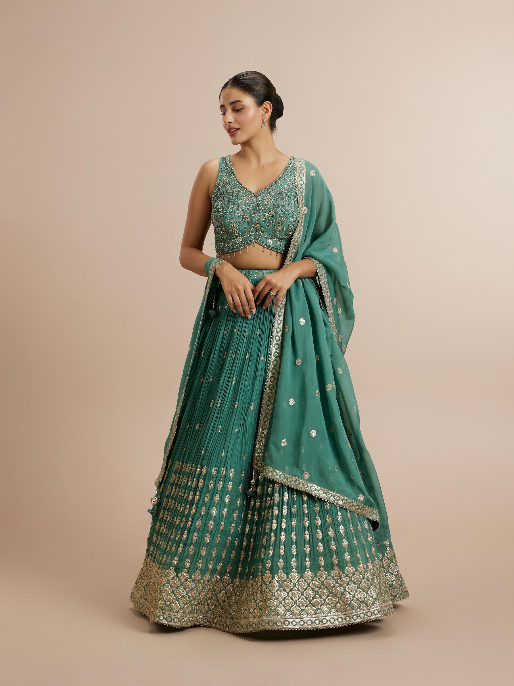 Twamev Women Sea Green Splendour Lehenga