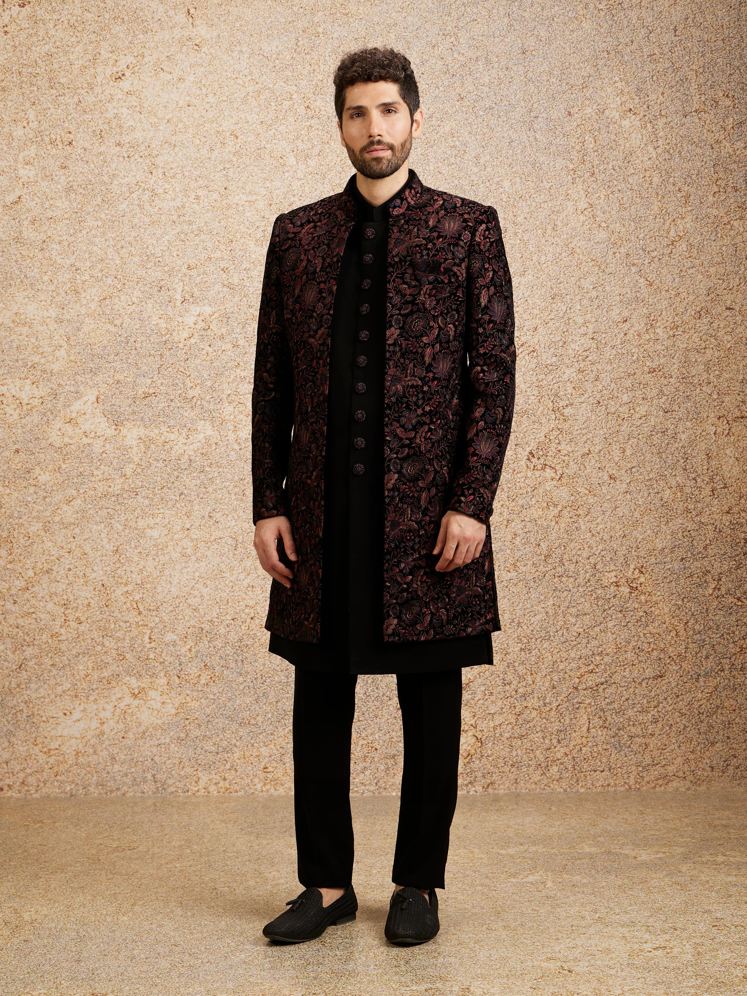 Twamev Men Black Velvet Elegance Indo Western