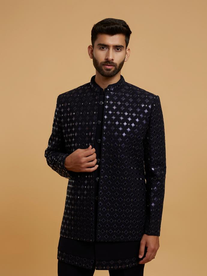 Twamev Men Dark Blue Regal Ensemble Indo Western
