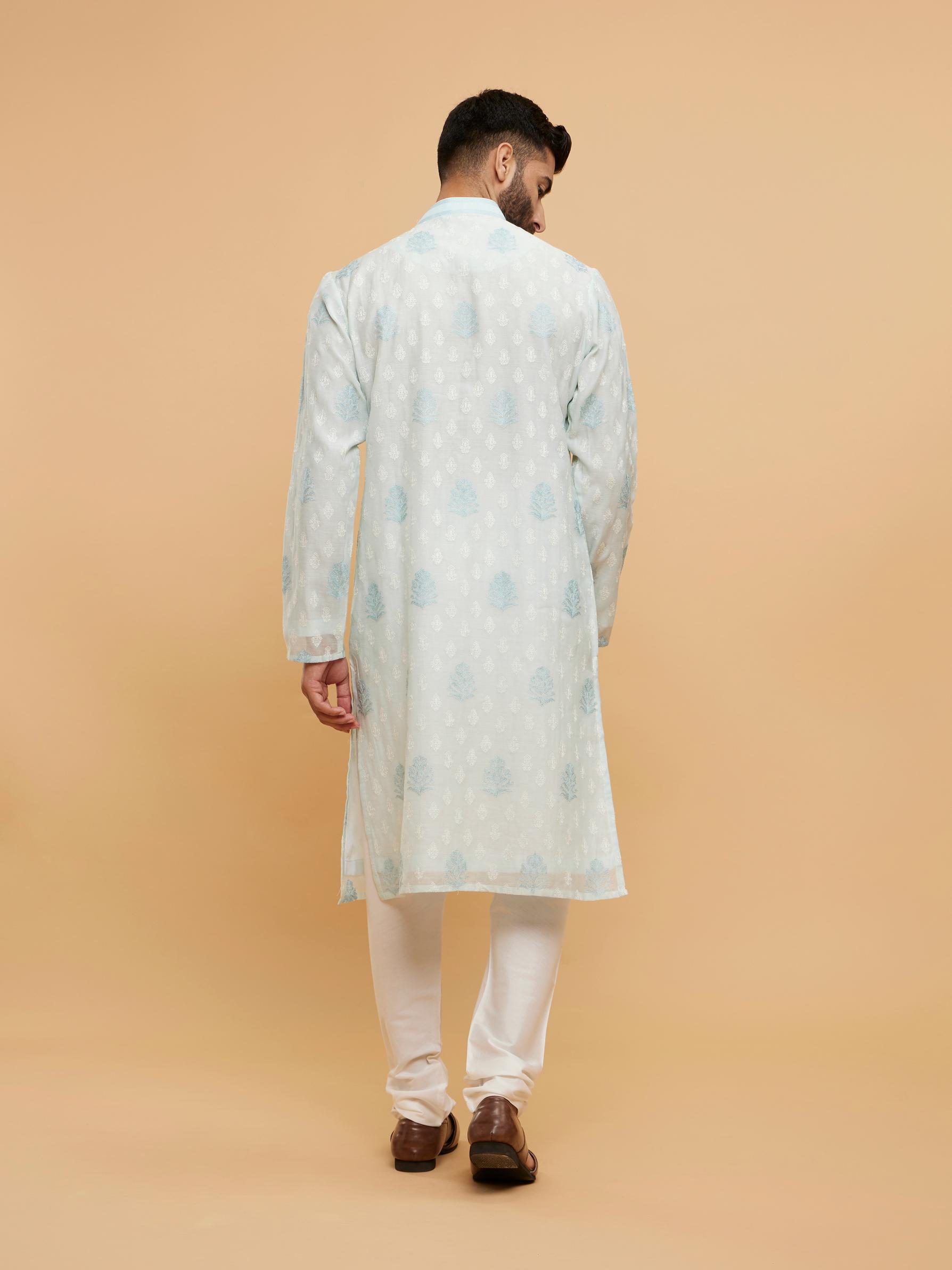 Twamev Men Aqua Green Buta Patterned Kurta Set