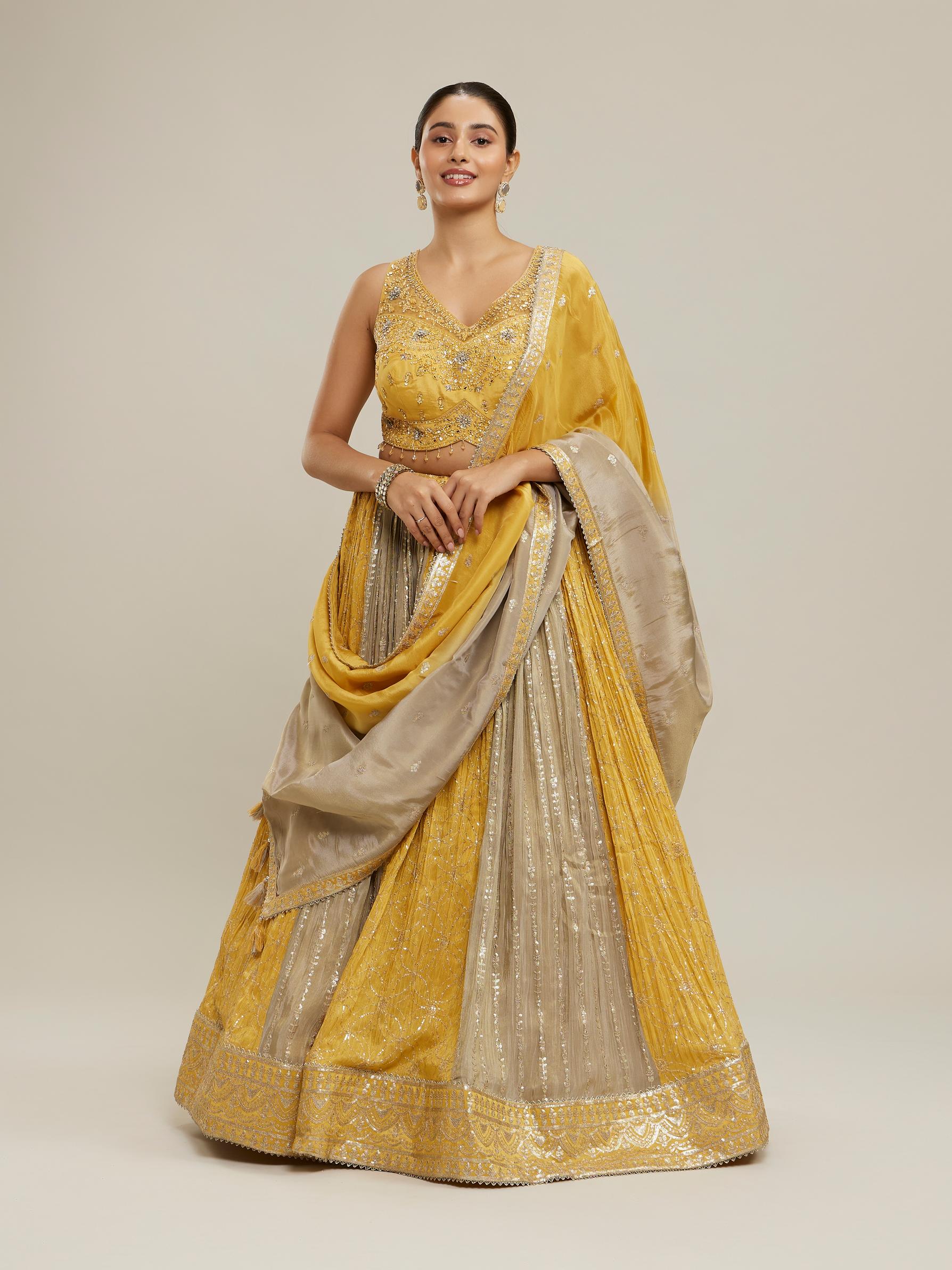 Twamev Women Elegant Cream Yellow Lehenga