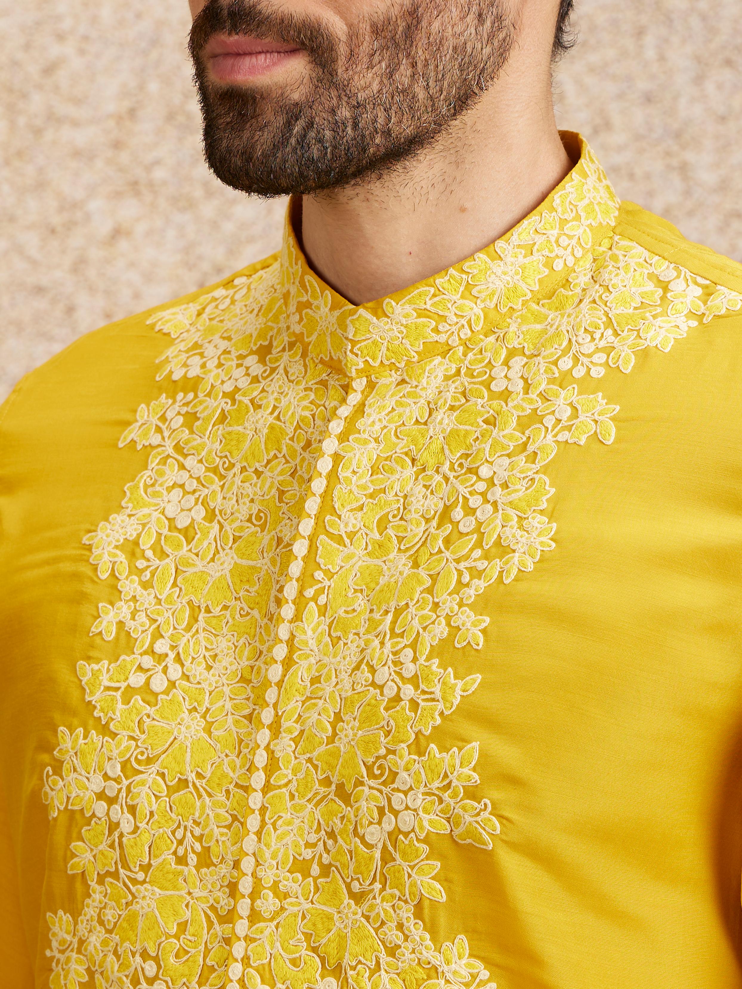 Twamev Men Sunshine Glow Embroidered Kurta Pajama