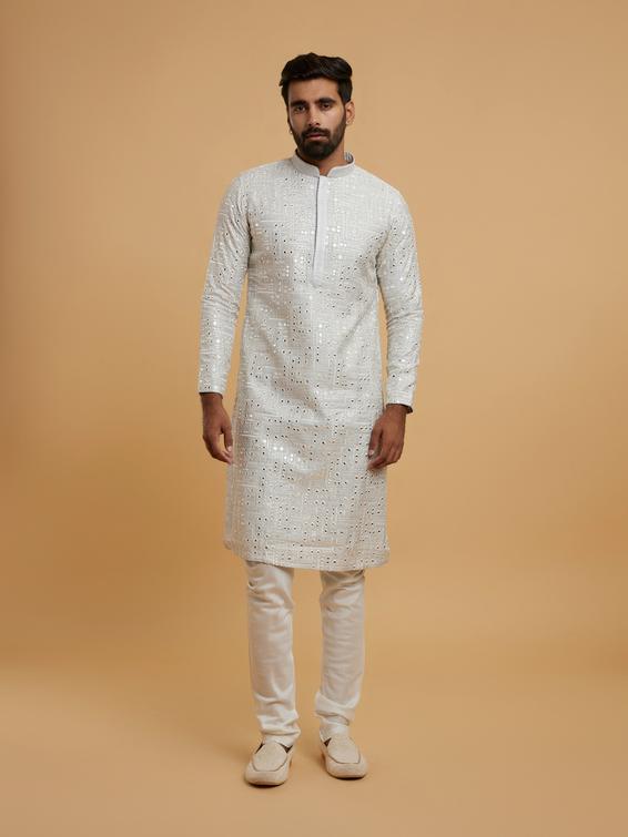 Twamev Men Light Grey Elegance Kurta Pajama