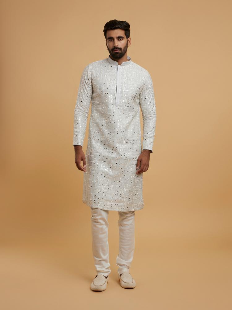 Twamev Men Light Grey Elegance Kurta Pajama